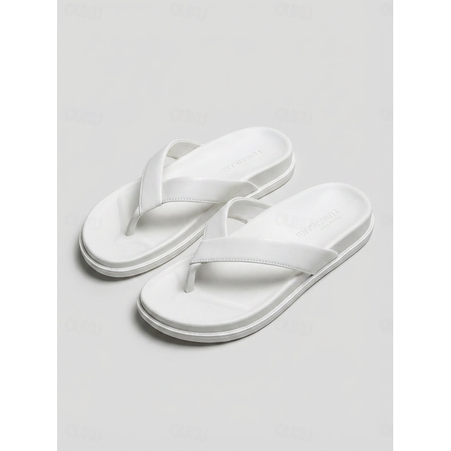  hvite flip-flops med kryssreimer for kvinner – komfortable slip-on sandaler med polstret såle for uformelt sommer- og strandtøy