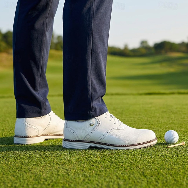  vanntette golfsko uten pigger for menn, golfsko i mikrofiber med snøring og skinnlignende utseende med sklisikker gummisåle