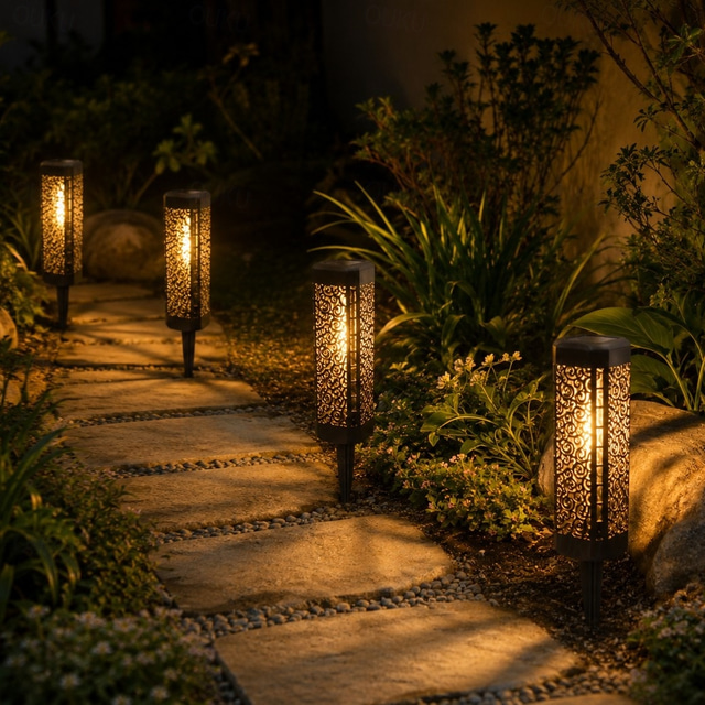  4 Stück Wegeleuchten für den Außenbereich, wasserdicht, Solar-Hohlprojektionsboden, Plug-in-Licht, Hof, Gartenweg, Rasenlandschaftslicht, Hochzeitsfest-Dekorationslicht