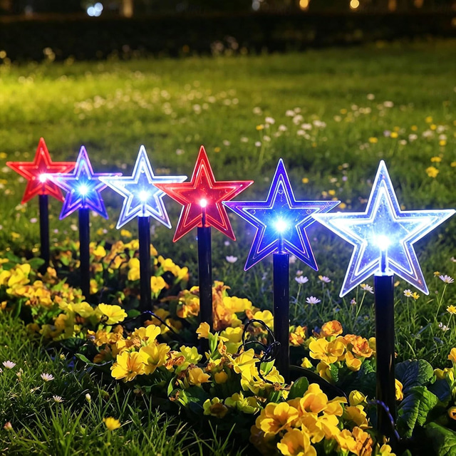  1 Pz Luci da Passaggio Solari Esterne Impermeabili Patriottiche Rosse Bianche e Blu a Stella a Cinque Punte per il 4 Luglio Giorno dell'Indipendenza 250° Anniversario Giorno della Memoria Montate nel