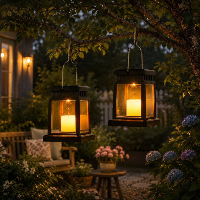  Lanterna solare per sentiero luce da giardino all'aperto decorazione da patio appesa luce a candela LED per atmosfera del giardino per interni ed esterni