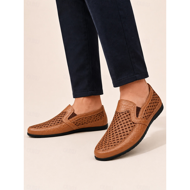  Hombre Zapatos de taco bajo y Slip-On Zapatos hechos a mano Zapatos de Paseo Casual Exterior Deportivo Malla Cuero Transpirable Hecho a mano Negro Azul Marrón Verano Primavera