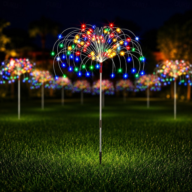  1 stk solcelledrevne fyrverkerilys 90/120/150/200 leds utendørs gjør-det-selv solcellelys kobberglødetråd hage dekorative lys vanntette lyslenker plenlys