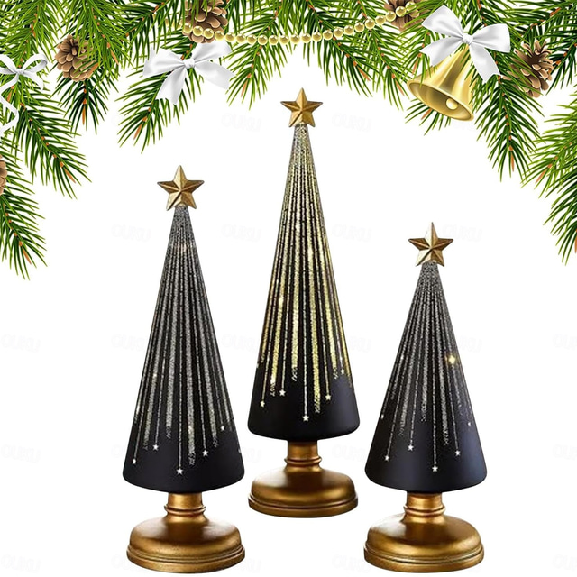  Tabletop Christmas Trees with Timer, Glass Christmas Trees That Light Up, Set of 3 Table Top Christmas Tree Decorations for Home Party Festival