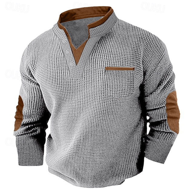  Per uomo Maglietta Waffle Maglia Henley a nido d'ape Manica Lunga Scollo a V Primavera & Autunno Tinta unica Moda Essenziale Finto due pezzi Casuale Streetwear Sportivo Nero Bianco Borgogna Maglietta