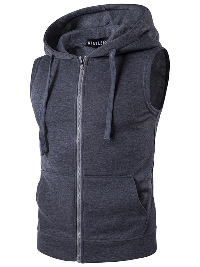  Men's Solid Colored Hooded Daily Going out Weekend Active Basic Hoodies Sweatshirts  Sleeveless Slim Light gray Dark Gray Brown / Fall / Spring
