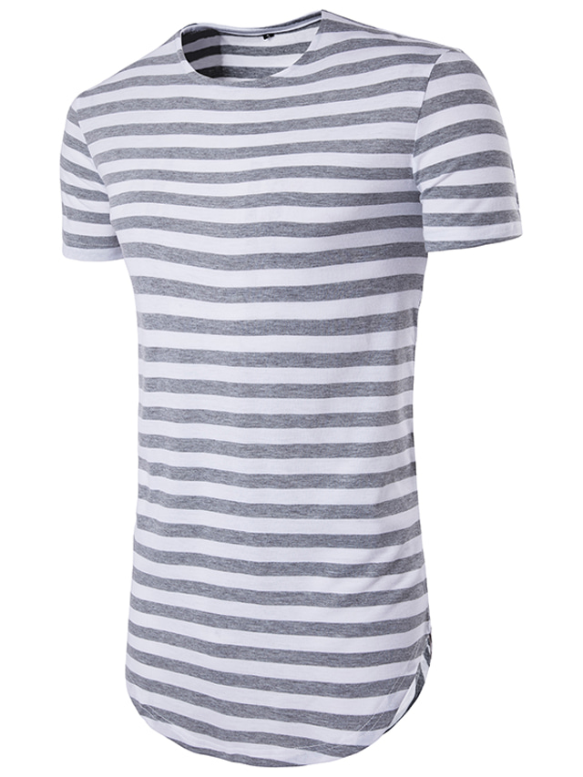  Men's T shirt Tee Summer Striped Plus Size Short Sleeve Round Neck Daily Sports Print Clothing Clothes Basic Casual Black Light gray Red