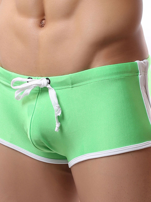  Men's Boxer Swimsuit Solid Colored Sporty Green Black Blue