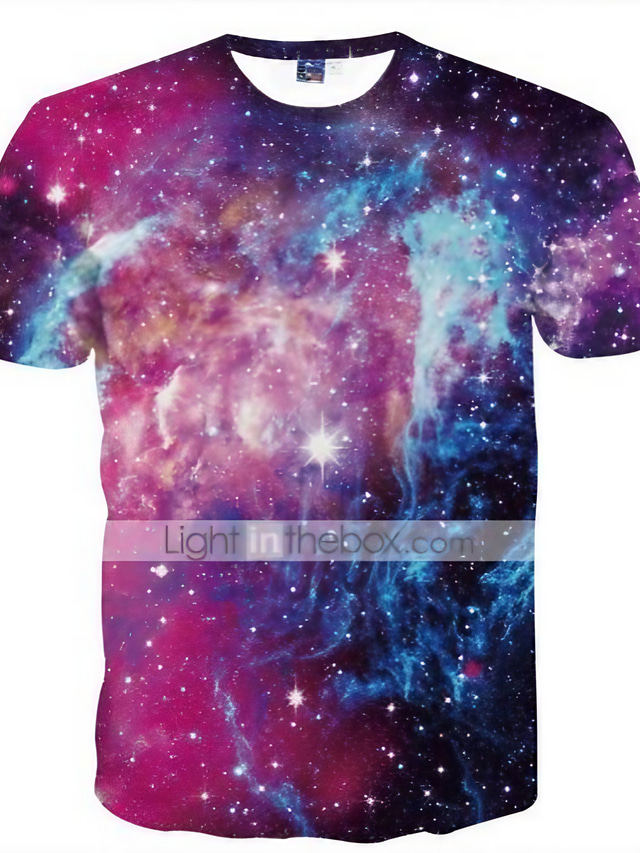  Bărbați Grafic Galaxie Tricou Tricouri amuzante Manșon scurt Tricou Rotund Cămașă De Bază Zilnic Club Mov Vară Îmbrăcăminte S M L XL 2XL