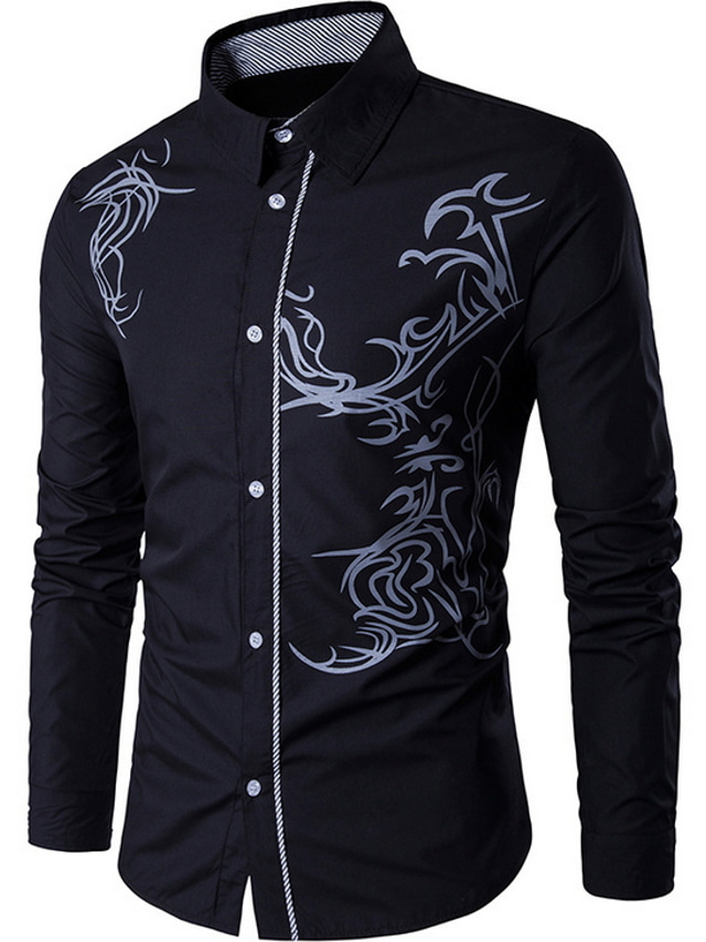  Men's Shirt Patterned Collar Shirt Collar Daily Long Sleeve Tops Business Casual Daily Office / career White Black Purple Party Wedding