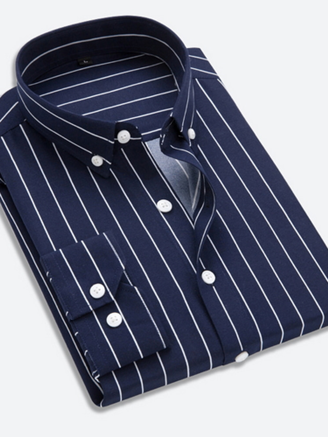 Men's Shirt Striped Collar Classic Collar Daily Work Long Sleeve Regular Fit Tops Business Basic Blue White Black Summer Shirt Wedding
