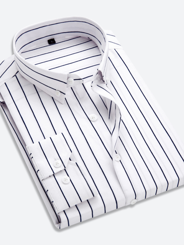  menns kjole skjorte stripet button down krage daglig arbeid patchwork lange ermede topper business basic formell uformell svart/hvit blå hvit