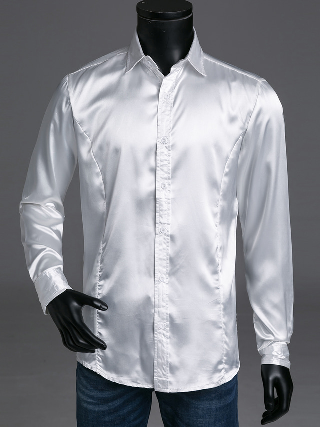  Men's Shirt Solid Colored Spread Collar Daily Basic Long Sleeve Slim Tops Luxury White Black Blue