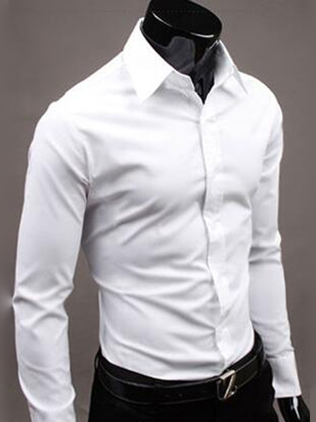  Men's Business Shirt Basic Dress Workwear Formal Shirts Regular Fit Long Sleeve Classic Collar Solid Colored Polyester Black White Pink 2024