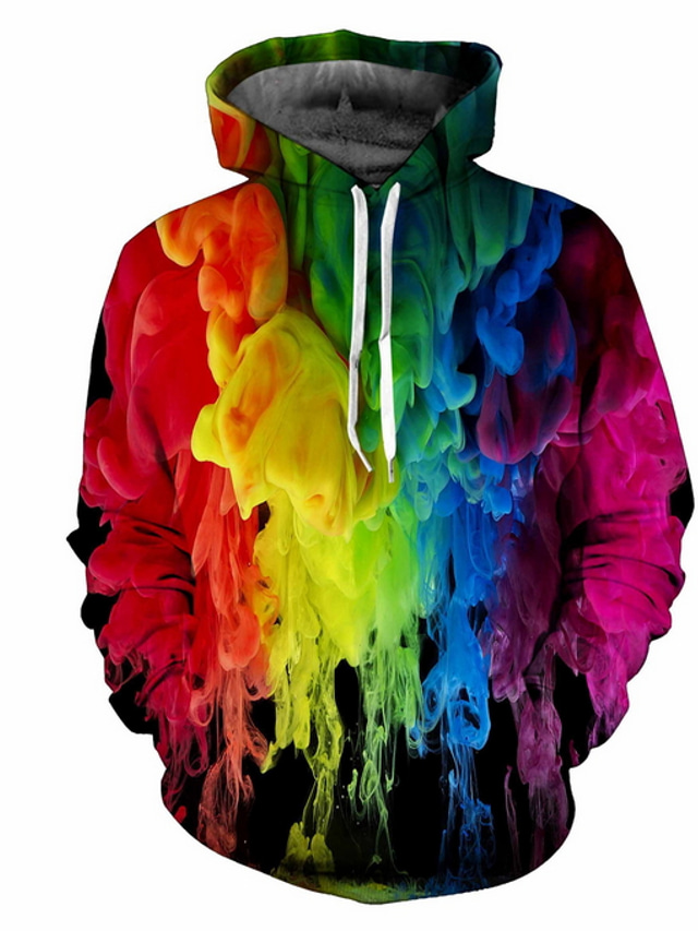  Men's Hoodie Sweatshirt Designer Casual Graphic Rainbow Green Purple Yellow Rainbow Print Plus Size Hooded Outdoor Street Holiday Long Sleeve Clothing Clothes Regular Fit