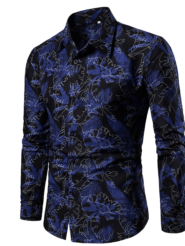  Men's Shirt Dress Shirt Floral Collar Shirt Collar Tops Blue Red