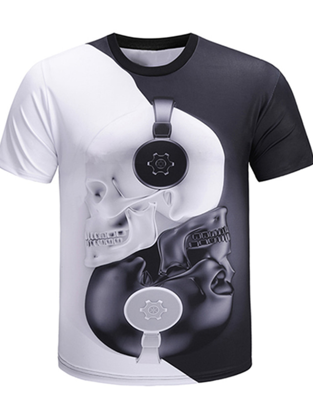  Pánské Tričko Košile Designové Základní Přehnaný Léto Krátký rukáv Bílá Grafika 3D Lebky Tisk Větší velikosti Kulatý Denní Jdeme ven Tisk Oblečení Oblečení Designové Základní Přehnaný