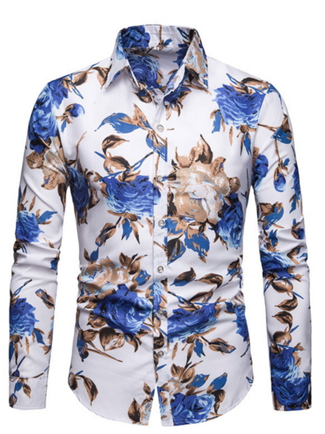  Men's Shirt Floral Collar Shirt Collar Black White Red Party Street Long Sleeve Clothing Apparel Vacation Casual Outdoor