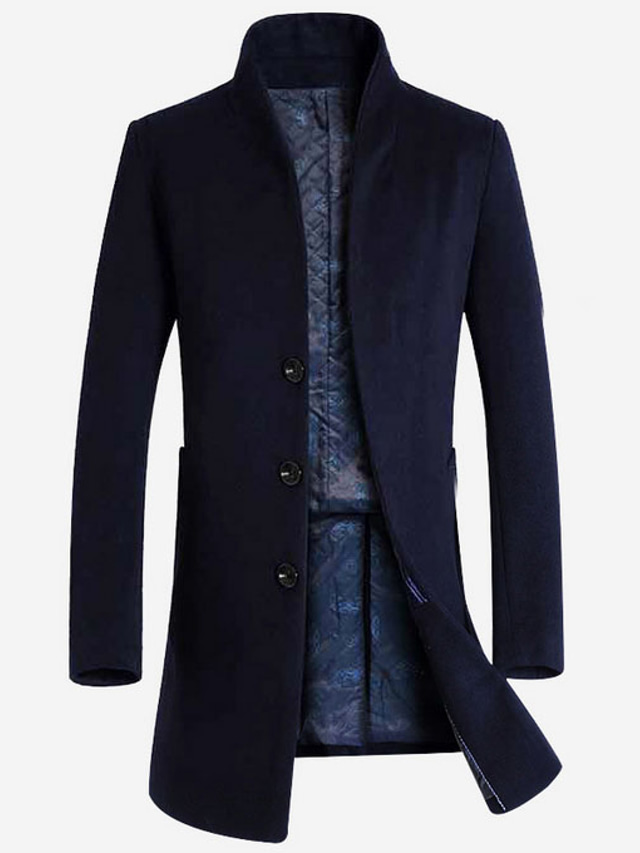  Men's Overcoat Trench Coat Winter Long Solid Colored Basic Daily Wine Camel Navy Blue Gray Black