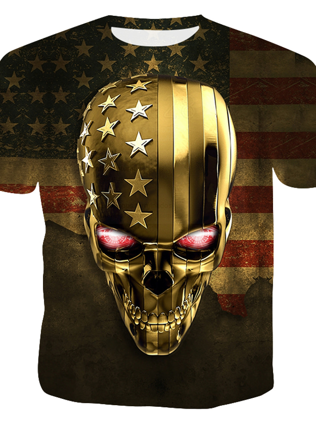  Men's T shirt Tee 1950s Gold Graphic 3D Skull Print Round Neck Print Clothing Clothes 1950s