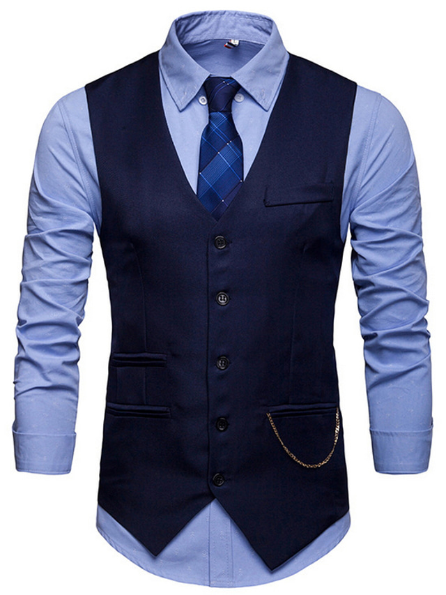  Men's Vest Slim Polyester Men's Suit Wine / White / Black - V Neck
