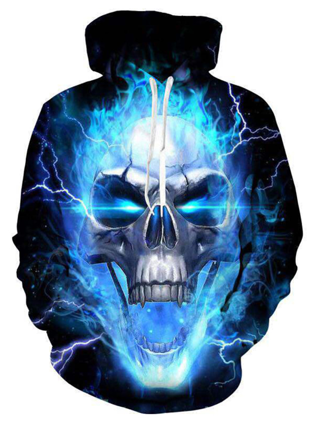  Men's Hoodie Sweatshirt Designer 3D Skull Hooded Halloween Clothing Clothes Designer Basic Casual Blue