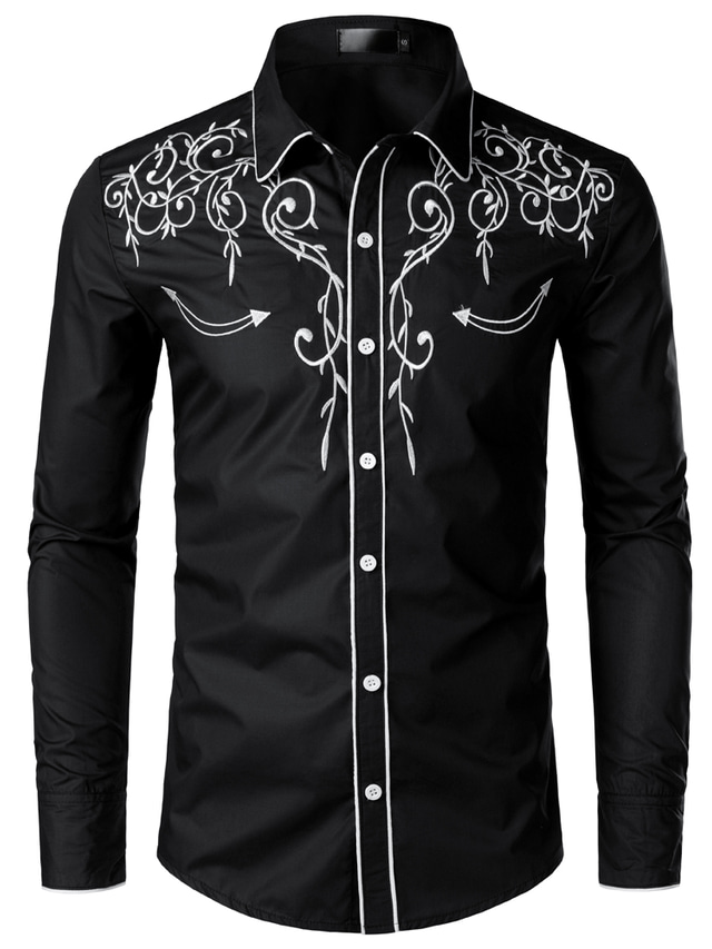  Men's Shirt Solid Colored Casual Classic Collar Embroidered Tops White Black Red Dress Shirts Party Wedding