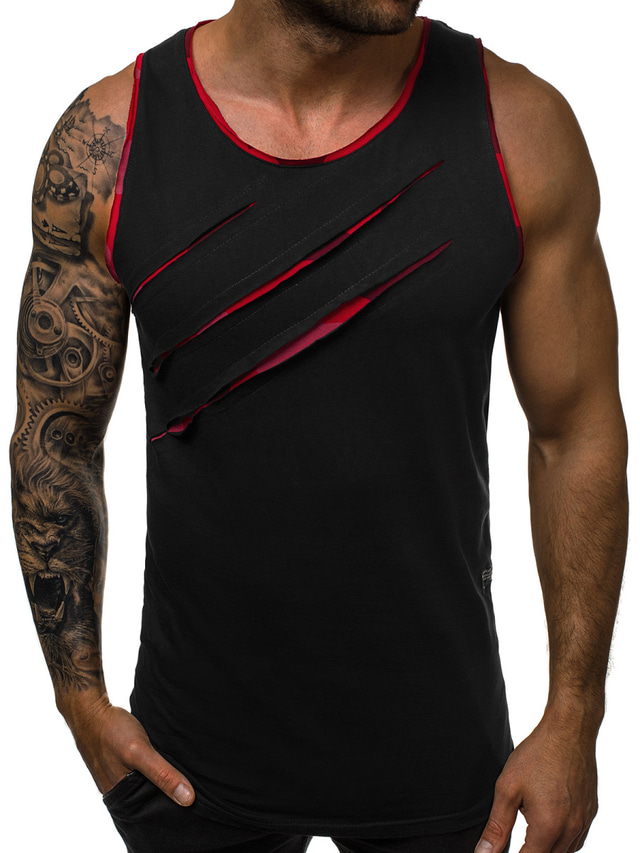  Men's Tank Top Vest Active Summer Sleeveless Green White Black Dark Gray Graphic Solid Colored Round Neck Daily Sports Basic Clothing Clothes Cotton Active