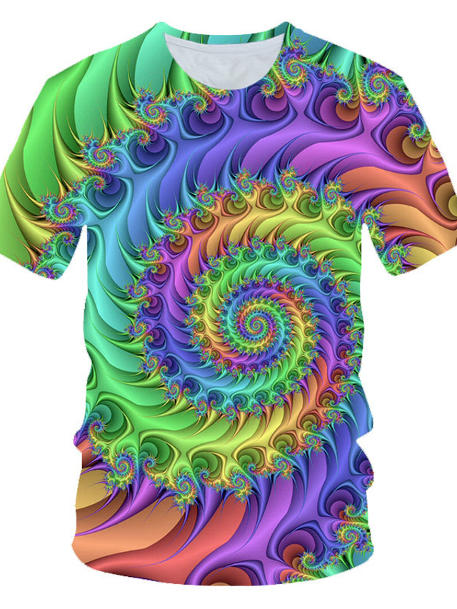  Camiseta para hombre, camiseta gráfica geométrica con cuello redondo, camisetas de manga corta diarias, camiseta básica con estampado 3d de moda de arcoíris