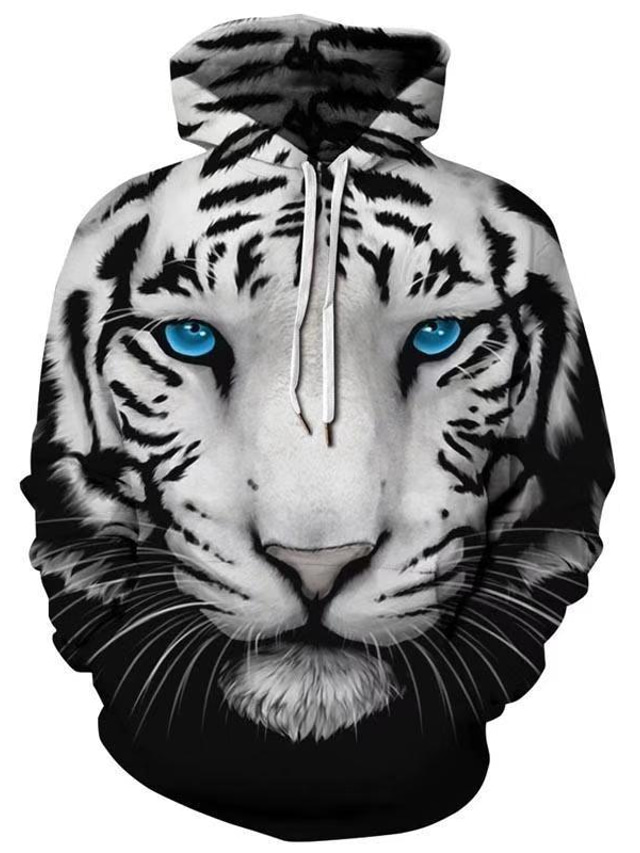  Men's Hoodie Sweatshirt Basic Designer Casual Graphic Geometric Tiger Black Print Plus Size Hooded Daily Wear Going out Long Sleeve Clothing Clothes Regular Fit