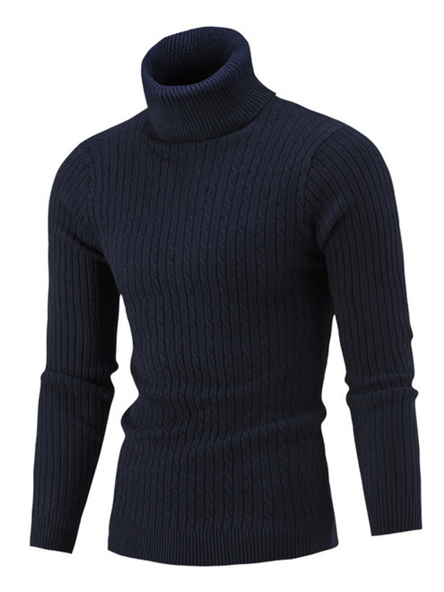  Men's Sweater Pullover Knit Stripe Solid Color Turtleneck Stylish Casual Daily Winter White Black XS S L / Long Sleeve / Regular Fit