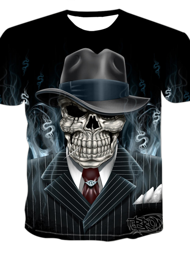  Hombre Camiseta Camisa Design Casual Punk y gótico Verano Manga Corta Negro Graphic 3D Cráneos Print Escote Redondo Calle Casual Estampado ropa Design Casual Punk y gótico