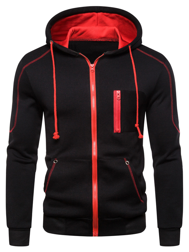  Men's Zip Up Hoodie Hoodie Jacket Hoodie Basic Casual Color Block Solid Colored Light gray Red Navy Blue Black Hooded Daily Clothing Clothes Regular Fit