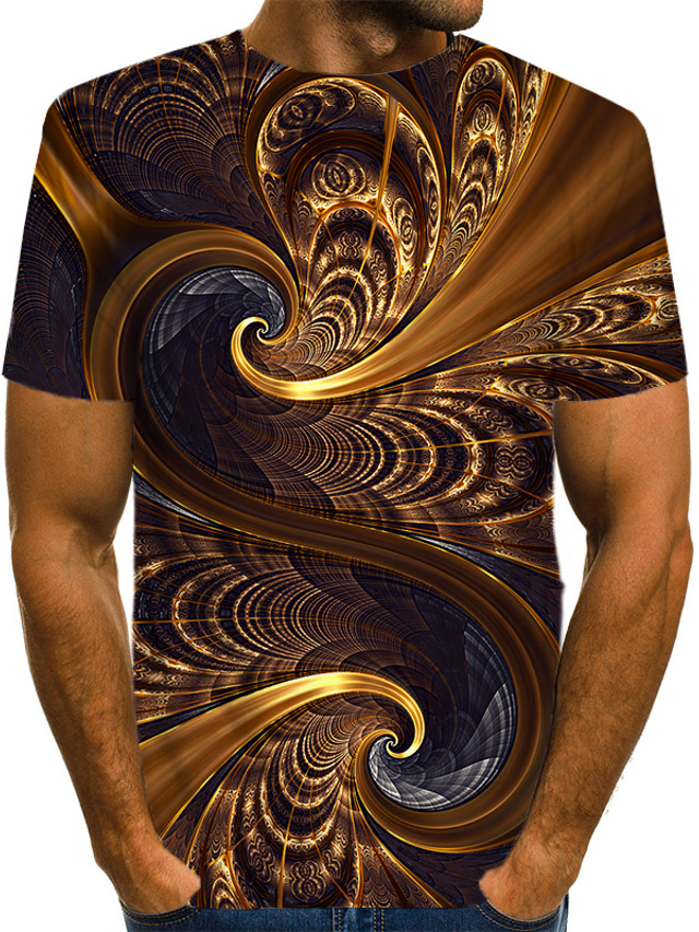  Men's T shirt Tee Shirt Designer Summer Graphic Abstract Short Sleeve Round Neck Street Club Print Clothing Clothes Designer Streetwear Exaggerated Brown