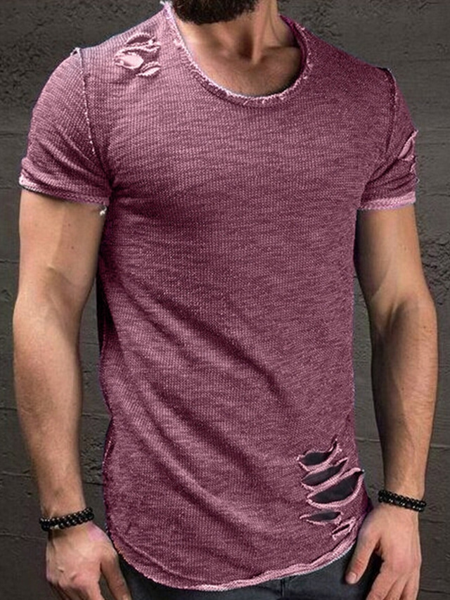  Herren T Shirt Kurzarm Schwarz Grau Purpur Graphic Einfarbig Rundhalsausschnitt Täglich Kleidung Casual Muskel