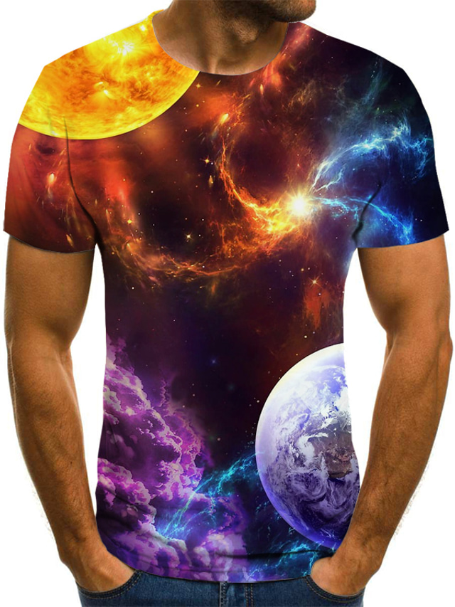  Men's T shirt Tee Shirt Designer Summer Galaxy Graphic Color Block 3D Short Sleeve Round Neck Holiday Club Print Clothing Clothes Designer Streetwear Punk & Gothic Rainbow