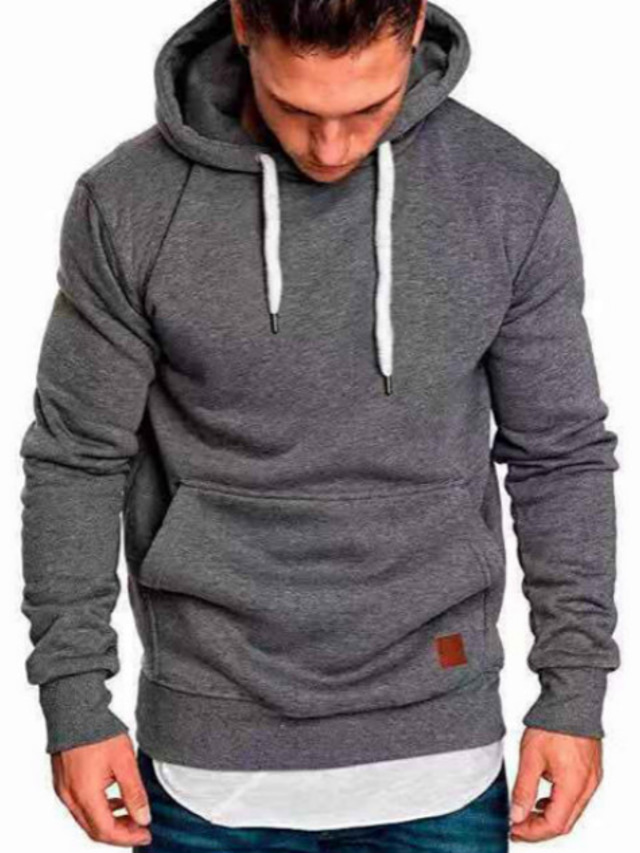  Men's Hoodie Sweatshirt Basic Casual Solid Color Black Wine Khaki Dark Gray Navy Blue Plus Size Hooded Sports & Outdoor Casual Daily Long Sleeve Clothing Clothes Regular Fit