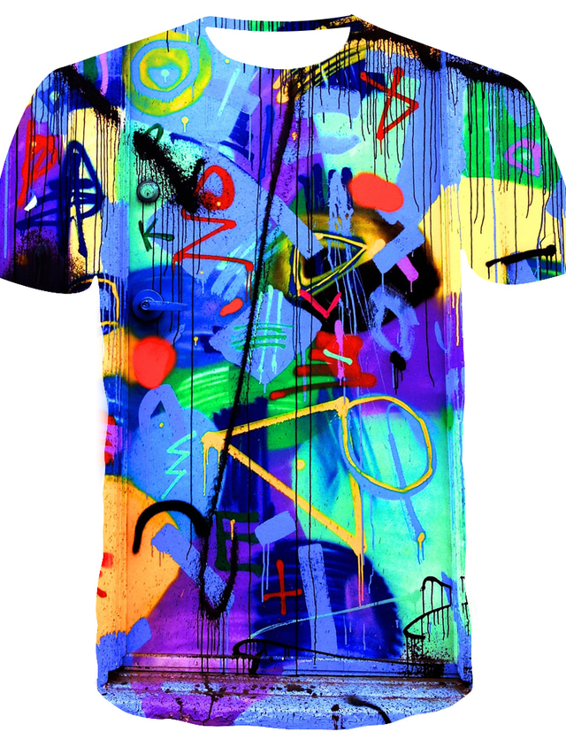  Men's Shirt T shirt Tee Designer Summer Short Sleeve Graphic 3D Print Round Neck Daily Club Print Clothing Clothes 1pc Designer Streetwear Rainbow