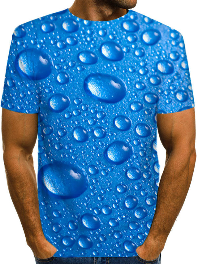  Homens Camiseta Camisa Social Designer Roupa de rua Exagerado Verão Manga Curta Azul Gráfico 3D Letra Estampado Tamanho Grande Decote Redondo Diário Para Noite Pregueado Imprimir Roupas Designer