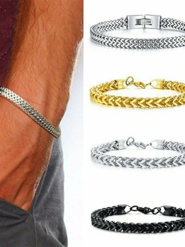  Men's Vintage Bracelet Bracelet Earrings / Bracelet Classic Lucky Fashion Vintage Classic Punk Trendy Titanium Steel Bracelet Jewelry Silver / Gold / Black For Gift Daily Holiday Club Festival