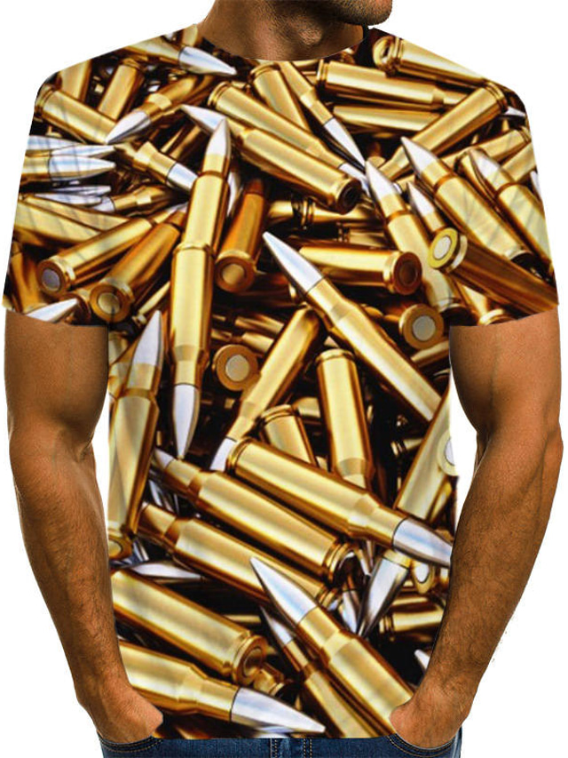  Herren T Shirt Hemd Design Sommer Graphic Maschine Übergröße Kurzarm Rundhalsausschnitt Täglich Bedruckt Kleidung Design Basic Gold