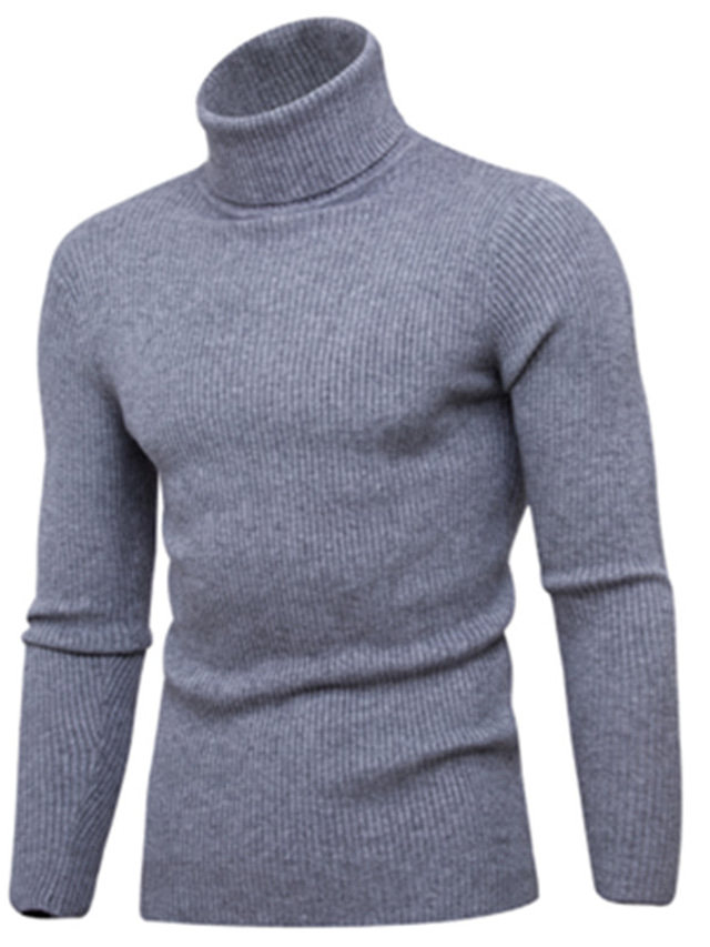  Men's Sweater Pullover Knit Striped Turtleneck Fall Winter White Black S M L / Cotton / Long Sleeve