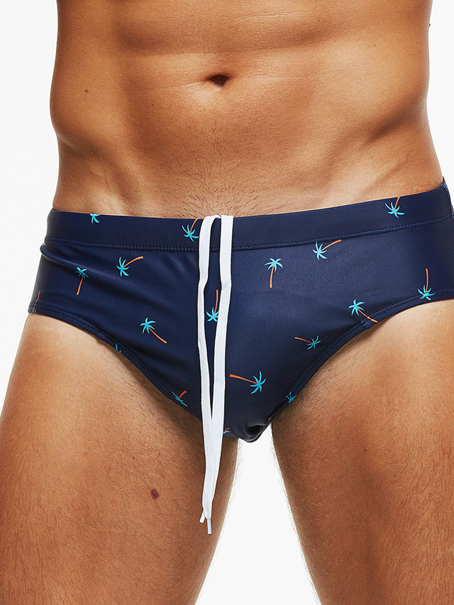  Men's Briefs Swimsuit Floral Tropical Sporty Basic Navy Blue / Bikini / Beach Bottom
