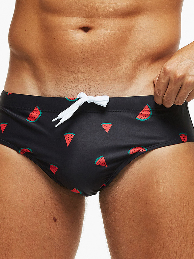  Men's Briefs Print Swimsuit Fruit Sporty Basic Black / Bikini / Beach Bottom