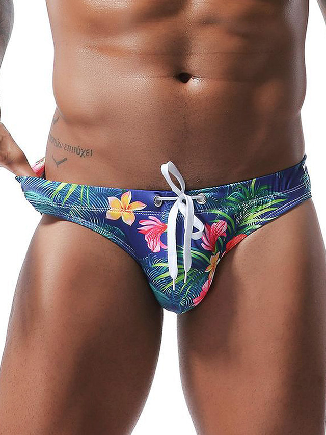  Men's Briefs Lace up Print Swimsuit Floral Tropical Animal Sporty Basic Green Black Pink / Bikini / Beach Bottom