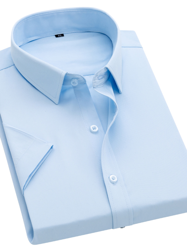 herreskjorte ensfarget klassisk krage daglig kortermet slanke topper basic blå hvit svart fritidsskjorter