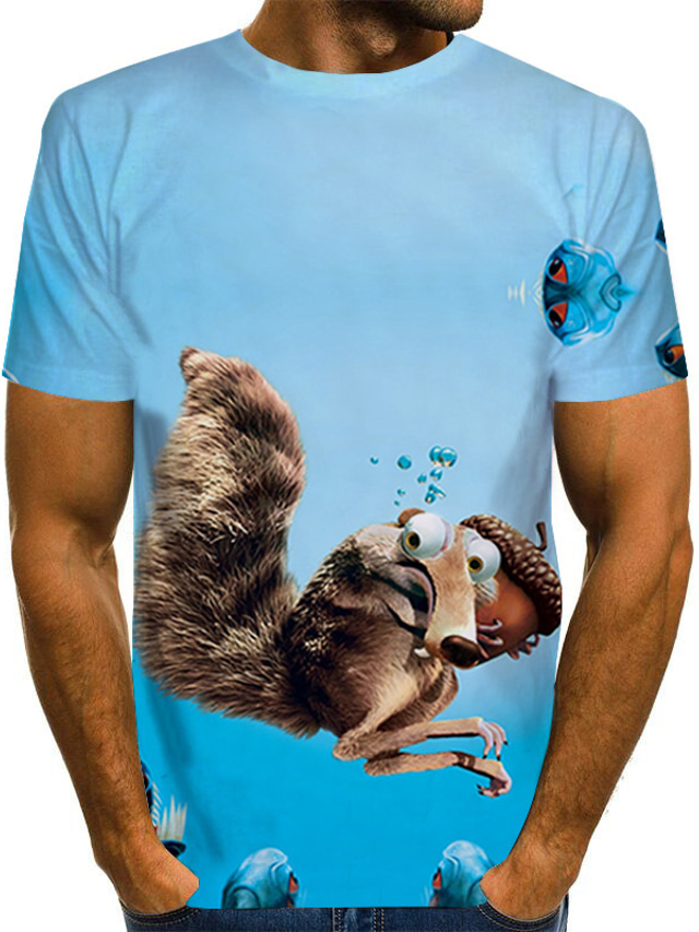  Herren T Shirt Hemd Design Sommer Graphic 3D Tier Übergröße Kurzarm Rundhalsausschnitt Täglich Ausgehen Bedruckt Kleidung Design Basic Strassenmode Leicht Blau