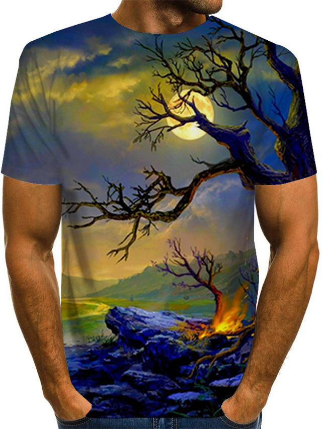 Herren T Shirt Hemd Designer Strassenmode Übertrieben Sommer Kurzarm Regenbogen Farbblock 4361