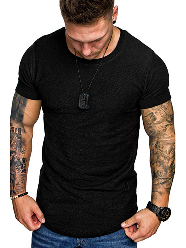  男性用 Tシャツ シャツ 半袖 ソリッド ラウンドネック 日常 服装 レギュラー コットン シンプル ベーシック カジュアル グリーン ホワイト ブラック