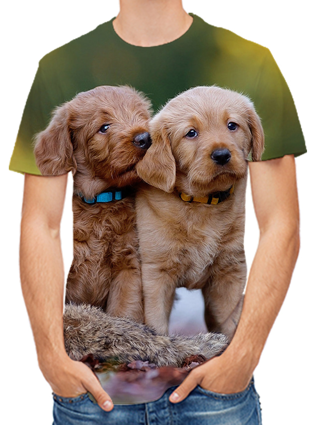  Men's T shirt Tee Shirt Designer Summer Color Block 3D Animal Plus Size Short Sleeve Round Neck Daily Club Print Clothing Clothes Designer Rock Streetwear Brown